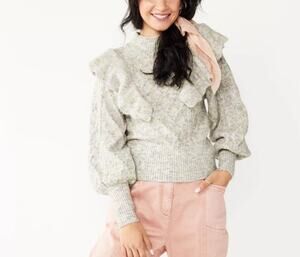 SO Ruffled Cable Stitch Spacedye Mock Neck Knit Sweater Juniors Size Large